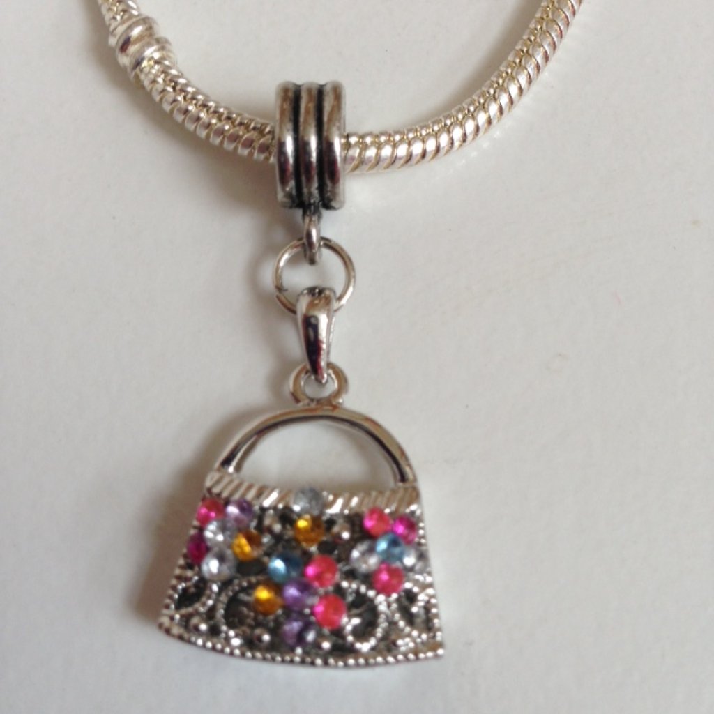 Handbag Silver Plated Dangling Charm Bead For European Style Bracelets/ Necklace